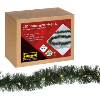 IDENA 31345 - LED Tannen-Girlande mit 24 LED in Warmweiß, mit 6 Stunden Timer-Funktion, batteriebetrieben, ca. 2,2 m lang, als Dekoration zur Adventszeit und zu Weihnachten