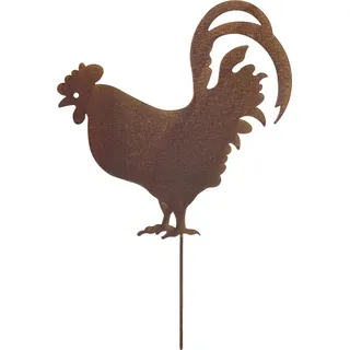Gartenstecker Hahn aus Metall Edelrost-Optik 30 x 46 cm Gartendeko Rostfigur Hühnerdeko Tierfigur Hahnenfigur rostig Beetstecker Gartendekoration Landhausstil Dekofigur