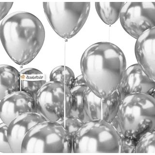 BIO Luftballons Silber [25 Stück] Glänzend/Chrome • Ø38cm XXL • MADE IN EU • Umweltbewusst & Kompostierbar Premium Bio Ballons Silber • 100% Naturlatex • Silber Luftballon - Luftballons Geburtstag