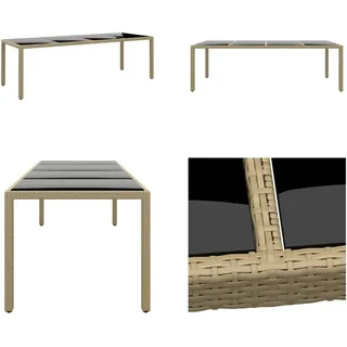 vidaXL Gartentisch mit Glasplatte Beige Poly Rattan - Gartentisch Mit Glasplatte - Gartentische Mit Glasplatten - Gartenmöbel - Esstisch