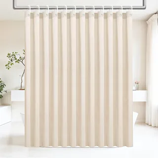 Ga-Geetopia Leinenstrukturiertes Duschvorhang-Set mit Haken, Boho-Bauernhaus-Bad-Duschvorhänge für beigefarbenes Badezimmer, neutrales Tuch, Hotel-Luxus, beschwerter Saum, 72 B x 72 L, cremefarben