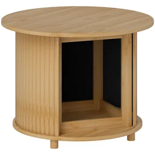 Homcom Couchtisch Wohnzimmertisch aus Bambus mit verstecktem Stauraum und Schiebetür , Naturfarben , Bambusholz , Echtholz,Bambus , Rund , rund , 60x45x60 cm , Wohnzimmer, Wohnzimmertische, Couchtische