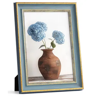 Afuly Vintage Bilderrahmen A4 21x30 Gold Blau Fotorahmen Picture Frames | Stabile Konstruktion, Aufhängevorrichtung, Leicht zu öffnende Rückwand, Deko für Wand Tisch, Family Geburtstag Geschenke