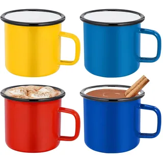 Emaille Becher 4er Set 350ml Porzellan Emaille Becher für Camping, Haushalt, Party