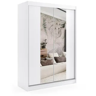 Altdecor Kleiderschrank mit Spiegel-Schiebetüren und Aluminium-Leisten - Luzo - 120 cm Weiß , Holzwerkstoff , 120x216x61 cm , Schlafzimmer, Kleiderschränke