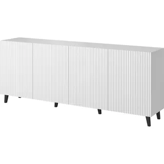 Furniture24 Kommode Pafos 200 cm Sideboard Schrank 4 türiger Wohnzimmerschrank Weiß - Weiß