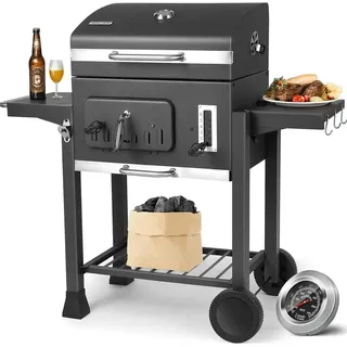Holzkohle-Grill - XXL-Grill - Räuchergrill - Grillfläche - Holzkohlekasten - Klappbare Seitentische