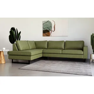 Places of Style Ecksofa »Pinto, 290 cm, Ottomane links / rechts«, Cord, Feincord, Luxus-Microfaser Leder und Chenille, grün