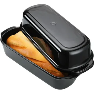 Navaris Brottopf - Toastbrot Backform - Brottopf zum Backen - Tontopf Brot - Brotbackschale - Toastbrotform - Spülmaschinenfest - Keramik - 34 x 14 cm - Schwarz glänzend