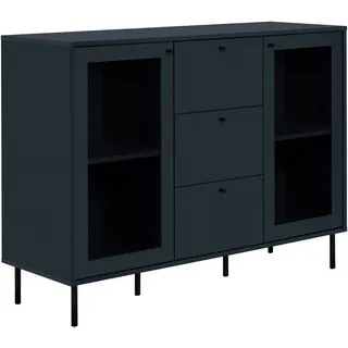 Mid.you Sideboard , Blau , Glas, Holzwerkstoff , 2 Fächer , 3 Schubladen , 120x90x40 cm , stehend , Kleinmöbel, Kommoden, Kommoden