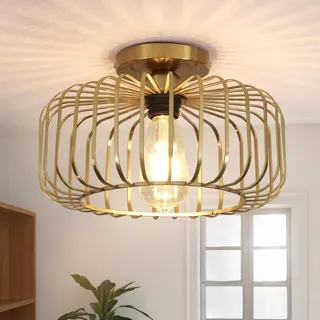 FRIDEKO HOME Deckenlampe Schwarz Modern Deckenlampe aus Metall E27-Fassung,1 Flammige Runde Lampenschirm Hängelampe für Küche Flur Wohnzimmer Schlafzimmer Esszimmer (Gold)