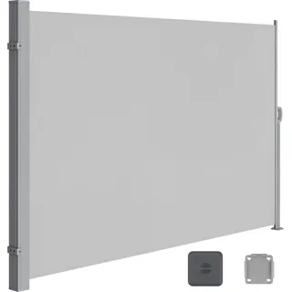 SONGMICS Seitenmarkise, ausziehbar, 200 x 400 cm, aus 220 g/m2 Polyester, Sichtschutz, Sonnenschutz, blickdicht, Seitenrollo, für Balkon, Terrasse, Garten, hellgrau ASG504G03 - Hellgrau