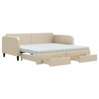 vidaXL Tagesbett Ausziehbar mit Schubladen Creme 100x200 cm Stoff - Creme