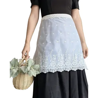 Small Snail Frauen Taillenschürze - Vintage Polyester Halbe Schürze aus Spitze für Blumenladen, Restaurant, Café, Töpferei - Lässige Ärmellose Schürze (Weiß)