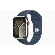 Apple Watch Series 9 GPS + Cellular 45mm - Silver Stainless Steel Case with Storm Blue Sport Band - S/M