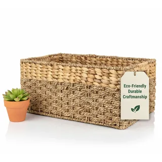 Aufbewahrungskorb Weidenkörbe für die Organisation (mittel) gewebter Korb, 1 x mittelgroßer Weidenkorb, Wasserhyazinthe und Seegras Körbe, rechteckige Körbe für Regale, rustikale Körbe, rustikale