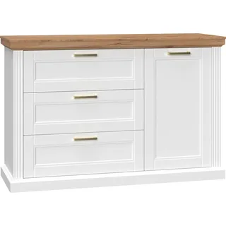 Home Affaire »Tara, Landhaus Kombikommode B/T/H: 138/48/91 cm, FSC®-zertifiziert« Soft-Close-Funktion, goldfarbene Metallgriffe, Innendekor Holzoptik, lackiert mit wasserbasiertem UV-Lack, unempfindlich und kratzfest