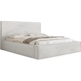 Polsterbett 180x200 mit Bettkasten und Lattenrost – Weiß Bett mit hohem Kopfteil, Boucle oder Samt Stoff - Modernes Doppelbett mit Stauraum – Bettgestell, ohne Matratze – Terra - Creme