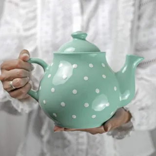City to Cottage® - Teekanne für 4-6 Tassen | Türkis und Weiß | Polka Dots | Handgemacht | Teekanne Keramik Geschirr | 1,7 Liter
