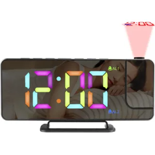 LED-Projektionswecker mit RGB-Farbdisplay, 180° Projektion, zwei Alarmen, Nachtmodus, 18,5x2,4x7,7cm - Schwarz