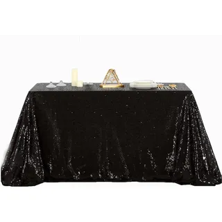 Schwarze Pailletten-Tischdecke, 152 x 260 cm, Pailletten-Stoff, für Hochzeit, Geburtstag, Party, Abschlussfeier, Meeting, Veranstaltungen, Tischdekorationen