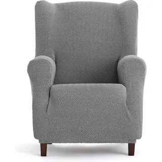 ECOMMERC3 Bi-elastischer Bezug für Ohrensessel, sehr elastisch, Grau, anpassbar, atmungsaktiv und einfach anzubringen, mit Schaumstoffen und Gummibändern