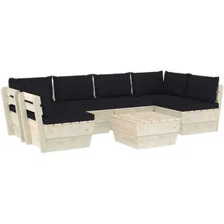 vidaXL 7-tlg. Garten-Sofagarnitur aus Paletten mit Kissen Fichtenholz - Schwarz