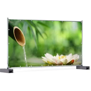 Wallario XXL Outdoor-Poster für Garten oder Balkon, Motiv Seerosen und Bambus auf dem Wasser, in ca. 340 x 173 cm - Schwarz