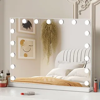 Buildonely Schminkspiegel 70x55cm, Groß Hollywood Spiegel mit Beleuchtung 17 LED Licht Dimmbare 3 Lichtmodi, Tischspiegel, Wandspiegel, Touch Control