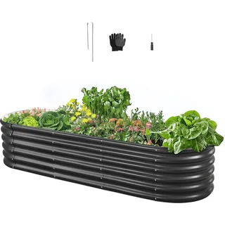 VEVOR Hochbeet Metall 2000x600x420 mm, Pflanzbeet, Gemüsebeet, Pflanzkasten mit offenem Boden & abgerundeten Kanten, Blumenbeet, Kräuterbeet, ideal für Gemüse, Blumen, Kräuter & Sukkulenten, Oval