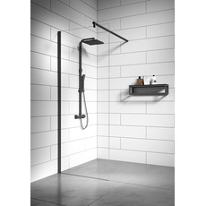 Badplaats B.V. Duschwand Florida 60 x 200cm Glas Duschabtrennung Walk-In Dusche Nano Duschtrennwand, Schwarz