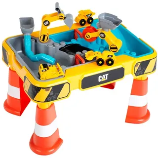 Theo Klein 3208 Caterpillar Sand- und Wasser Spieltisch I Zwei Becken inkl. Rad- und Löffelbagger, Brücke, Rohren, Stoppern u.v.m. I Maße: 64 cm x 48 cm x 40 cm I Spielzeug für Kinder ab 18 Monaten