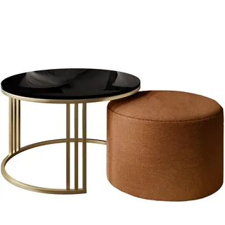 lookway Couchtisch mit Hocker Lori Gold/Schwarz Metall 70 x 49 x 70 cm