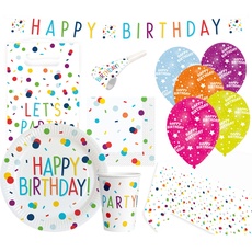 Amscan 9907563-66 - Partyset Confetti Birthday, 60-teilig, Einweggeschirr & Dekoration, Geburtstag, Kindergeburtstag, Motto-Party