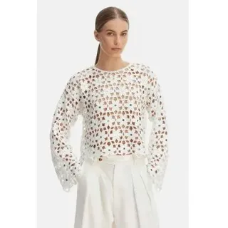 Michael Kors für Damen. MS651ZMKNE Weißes Spitzentop (M), Lässig, Baumwolle, Langarm