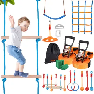 Vevor Ninja Slackline Hindernisse Set 2 x 17 m Slacklines, 226,8 kg Tragkraft Ninja Hinderniskurs, Outdoor-Spielset-Ausrüstung, Hinterhofspielzeug-Trainingsausrüstungsset mit 12 Hindernissen