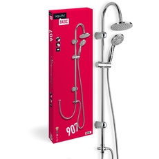 'aquaSu® Basic Duschsystem 907 | Ø 10 cm Handbrause mit 3 Strahlarten | Ø 15 cm Kopfbrause | Anti-Kalk | Wasserstopp | 97 cm Duschstange | 60 cm/150 cm Brauseschlauch | Typ 1/2 ' | Chrom | 72790 7