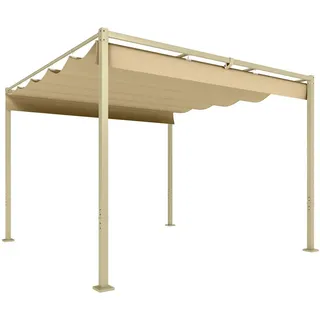 Outsunny Pergola mit einziehbarem Dach Khaki 298/297/221 cm , Beige , Metall , 297x221x298 cm , Sonnenschutz, Pavillons