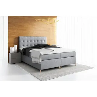 Boxspringbett AGANTI , Pocket Matraze Topper , 160 x 200 cm , ( Grau - Jasmine 90 ) - Grau