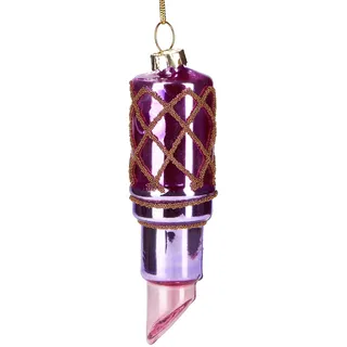 BRUBAKER Lippenstift Pink - Handbemalte Weihnachtskugel aus Glas - Mundgeblasener Christbaumschmuck Figuren lustig Deko Anhänger Baumkugel - 10 cm