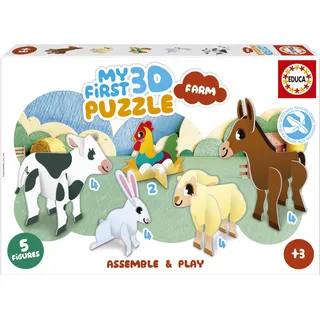 Educa - Bauernhoftiere 3D-Puzzle | Enthält 5 einfach zusammenzubauende Figuren zum Spielen und Lernen | Empfohlen für Kinder von 3 bis 5 Jahren (20433)