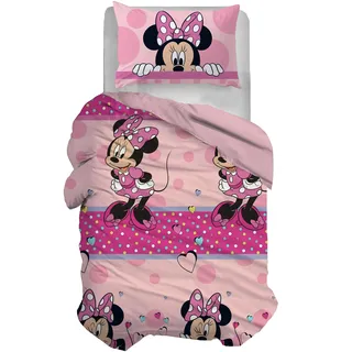 Disney, Bettwäsche-Set für Einzelbett, Bettbezug + Kissenbezug, Bettbezug mit Kissenbezug, Bettbezug 155 x 200 cm, 100% Baumwolle, Minnie Mouse (kein Spannbettlaken)