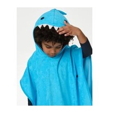 Boys,Unisex,Girls M&S Collection Cotton Rich Shark Towelling Poncho (2-8 Yrs) - Blue, Blue - 5-6 Y