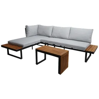 Mendler Garten Garnitur HWC-L27, Garnitur Sitzgruppe Lounge-Set Sofa, Spun Poly Alu Akazie Holz MVG-zertifiziert ~ hellgrau