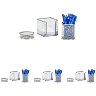 Relaxdays Schreibtisch Organizer 3er Set Metall, silber (Packung mit 4)