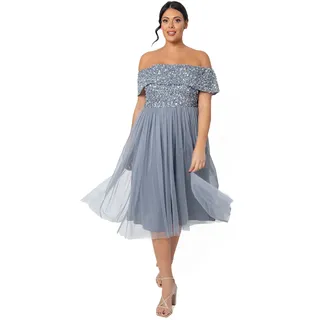 Abendkleid mit Pailletten - Cocktailkleid Damen mit V-Ausschnitt - Tüllkleid Damen mit Kurzen Ärmeln