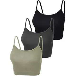 Boao 3-teiliges bauchfreies Camisole Top mit Spaghettiträgern, ärmelloses bauchfreies Tanktop für Damen