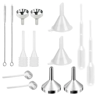 YAYNO 14 Stück Aluminium Mini Trichter Metall Set Kunststoff Tropfer Kunststoff Spender für Flasche Feilen ätherisches Öl, Füllen kleine Flasche, Glitter Pulver, Kosmetik, Kunsthandwerk, Sand