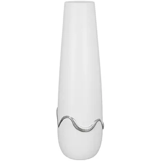 GILDE Deko Vase für Pampasgras - Kegelvase aus Keramik - Deko Wohnzimmer Geschenk für Frauen Geburtstag Muttertag - Farbe Silber weiß matt Höhe 39 cm