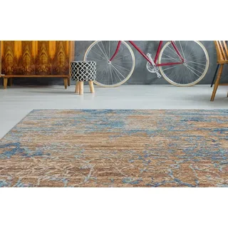 Teppich CALO-DELUXE "Ophir 987" Gr. 3, blau (blau, beige), B:115cm H:8mm L:170cm, Baumwolle, Chenille, Kunstfaser, Teppiche, Teppich, Kurzflor, Wohnzimmer